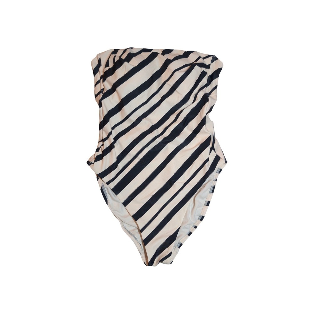 ⭐D5 Women's Striped Bandeau High‎ Leg Medium Coverage Swimsuit Shade & Shore L